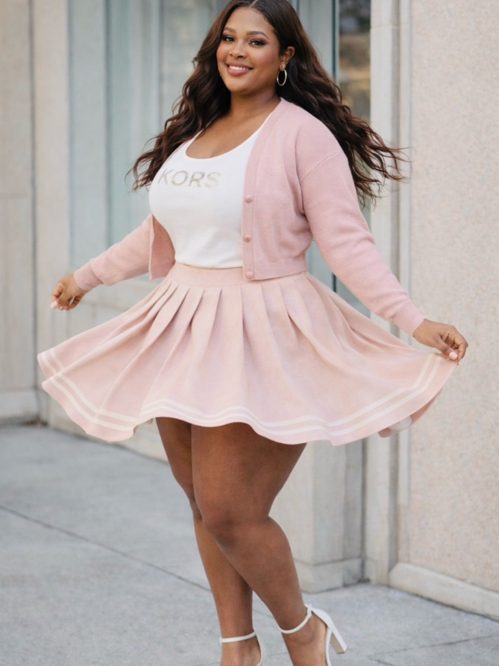 Michael Kors Blush Pleated Skater Skirt - Picture 7 of 7